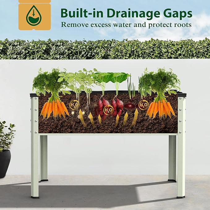 MUPATER 48" L x 24" W x 32" H Galvanized Steel Raised Garden Bed, 507lbs Capacity Large Metal Elevated Raised Planter Box with Legs & Detachable Black Liner for Patio, Balcony, Beige