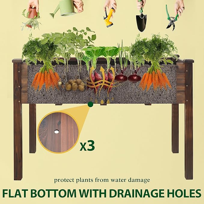 BlueWish Cedar Raised Garden Bed, 48" W x 24" D x 30" H Raised Garden Bed with Detachable Black Liner, 3 Drainage Holes, Planter Box for Outdoor, Patio, Backyard, Rustic