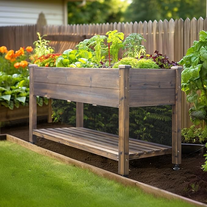 BlueWish Raised Garden Bed, 48" W x 24" D x 33" H Raised Garden Bed, Garden Bed with Detachable Black Liner, Drainage Holes, 330 lbs Capacity, Planter Box for Outdoor, Patio, Backyard, Rustic