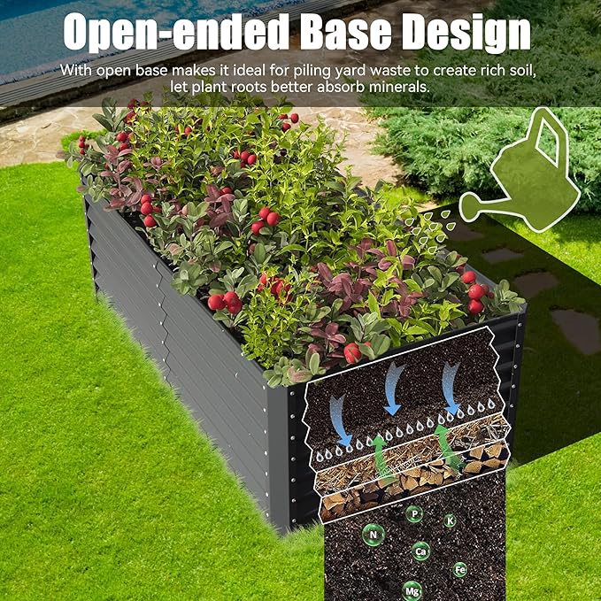 Domi 8×4×1.5 ft Galvanized Raised Garden Bed, Outdoor Planter Garden Boxes Large Metal Planter Box for Gardening Vegetables Fruits Flowers, Grey