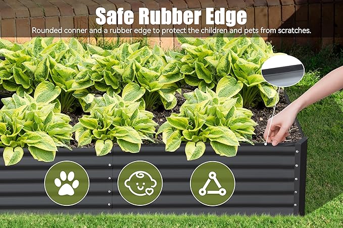Domi Galvanized Raised Garden Bed, Outdoor Planter Garden Boxes Large Metal Planter Box for Gardening Vegetables Fruits Flowers, Dark Grey (6x3x1.5ft)