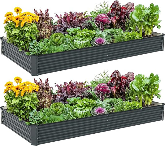 2PCS 8x4x1FT Galvanized Raised Garden Bed Kit,Vegetable Boxes-Rectangle Metal Flower Box,Large Planter Raised Beds Outdoor Garden for Planting,Fruit,Herb-Grey