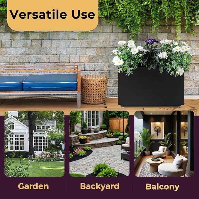 Metal Raised Garden Bed, 16Hx26Wx10D Planter Box for Plants, Vegetables & Vines, Features Drainage Holes, Black