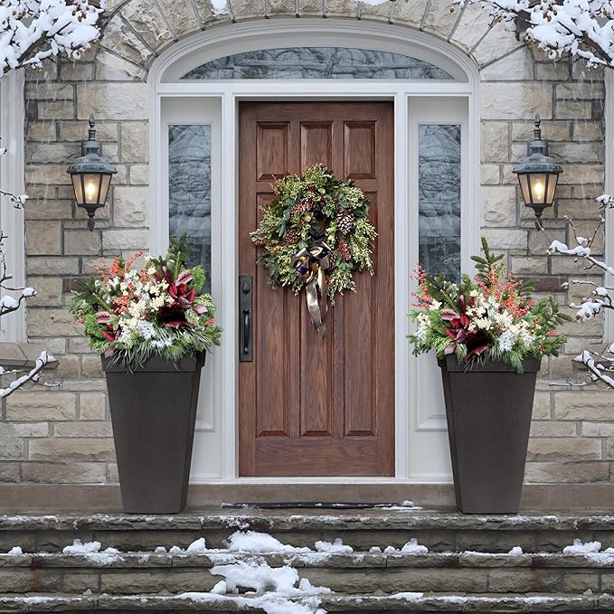 Tierra Verde 2-Pack Indoor & Outdoor Self-Watering Square Planters, Symphony, 15" x 28", Black - Planter Containers for Plants and Flowers - Gardening and Landscaping Accessories