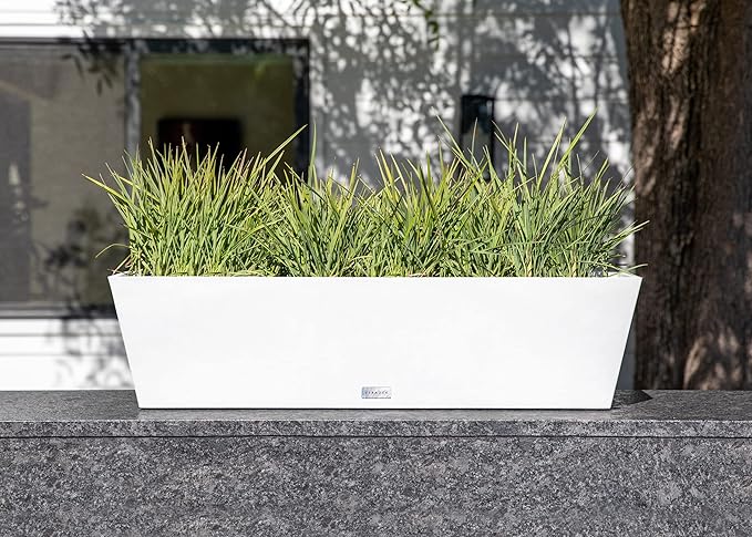 Veradek Pure Series Window Box Planter - Long Rectangular Planter for Indoor or Outdoor Windowsill/Balcony | Durable All-Weather Use with Drainage Holes | Modern Decor for Herbs, Small Plants, Flowers