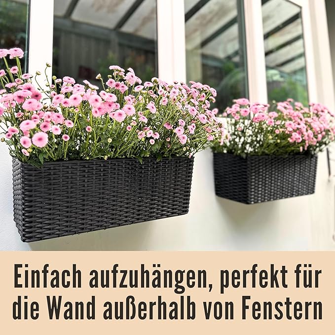 LaLaGreen Outdoor Wall Planters (20 Inch, 4 Pack) Wall Mounted Self Watering System Window Flower Boxes with Bracket, White Rectangular Plant Pot Container Indoor Modern Garden Herb Kitchen Home Decor