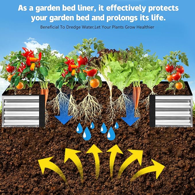 2 Sets 4 x 2 x 1 ft Raised Garden Bed Liner Bag, Breathable Grow Bed Fabric Liners with Clips and Gloves, Garden Box Non Woven Bag for Outdoor Plants Growth Keep Soil Isolation (Rectangular)