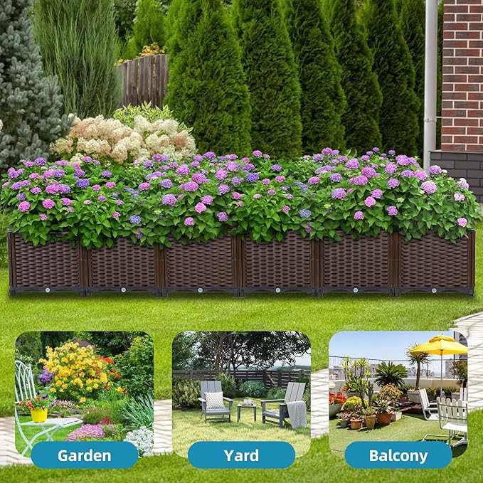 TooCust Large Rectangular Garden Planter - Self Watering Raised Bed 95" L x 16" W x 15" H for Outdoor Plants, Deep Elevated Planter Box for Vegetables, Flowers, Herbs