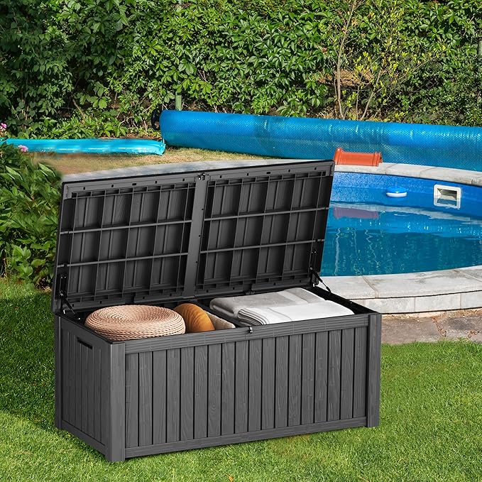 180GAL Deck Box-Black ，Patio Storage，Outdoor Chest，Large Waterproof，Cushion Furniture