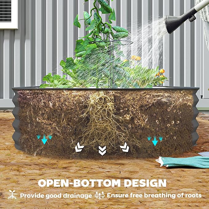 Outsunny 2PCS Galvanized Raised Garden Bed, 7' x 3' x 1' Raised Beds for Gardening with Plant Support Stakes, Rubber Strap Edging and Gloves, Metal Planter Box for Vegetables, Flowers, Dark Gray