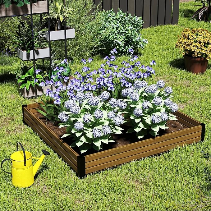 Elevated Wooden Raised Garden Planter Outdoor Flower & Vegetable Box for Patio, Backyard, or Garden - Durable, Weather-Resistant Design - 47.2" x 47.2" x 6.3" (Brown)