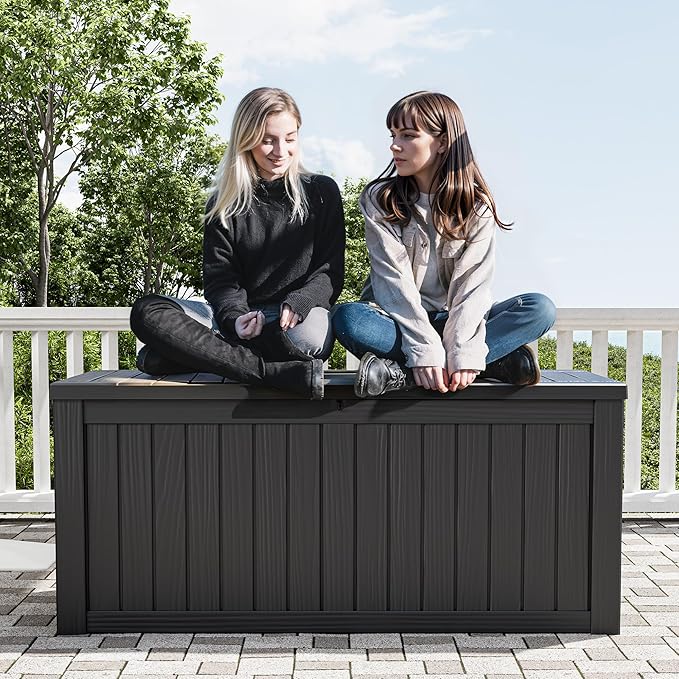 NBYSGO Outdoor Storage Box, Resin Deck Boxes Indoor and outdoor, Waterproof Storage Box Lockable Lid (Black,270 Gallon)
