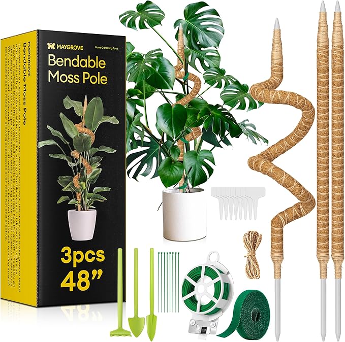 Maygrove 3-Pack 48” Bendable Moss Pole Monstera Plant Support for Climbing Indoors Plants, Coir Moss Poles Moss Sticks Plant Pole DIY, Plant Support Stake for Potted Plants