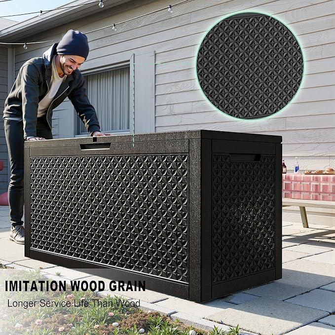 100 Gallon Outdoor Storage Box – Resin Deck Box with Lockable Lid, Waterproof Patio Furniture Storage for Tools, Garden & Yard Organization