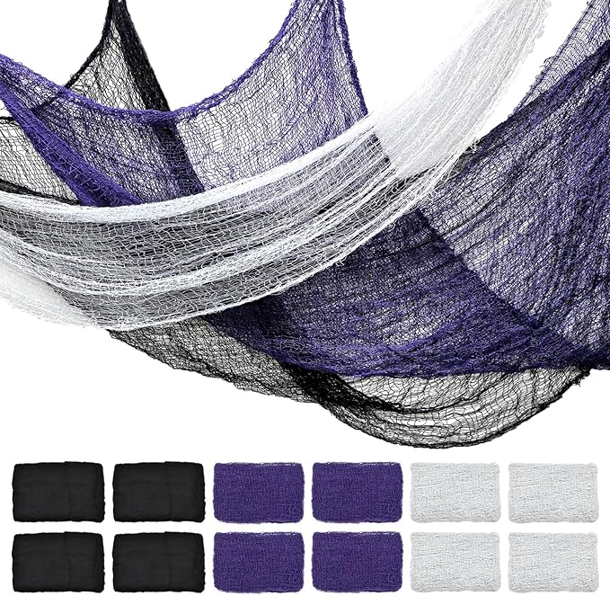 ZeeDix 12 Pack Halloween Creepy Cloth 30 x 75 Inch Halloween Decoration Spooky Scary Gauze Cloth Creepy Cheesecloth for Party Supplies Outdoor Yard Home Wall Doorways(3colors)