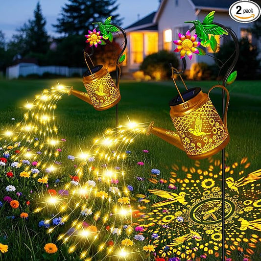 Christmas Gifts Hummingbird Solar Watering Can Lights, Outdoor Waterproof Garden Lanterns with Shepherd Hook, Solar Garden Decor for Yard Outdoor Landscape Pathway, Gift for Women Mom Grandma, 2 Pack