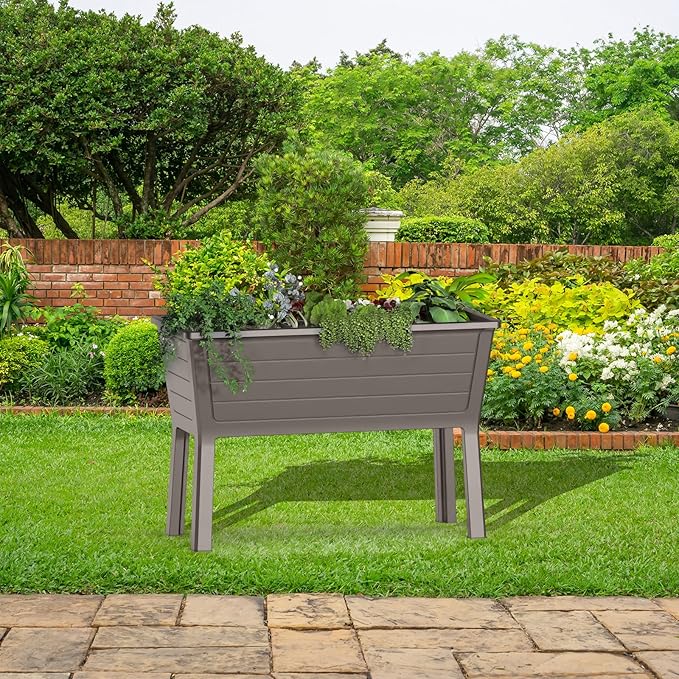 Raised Garden Bed with Wheels Resin Sturdy Planter Waterproof UV-Resistant Outdoor for Flowers Vegetables Herbs in Backyard Patio (2, Grey)