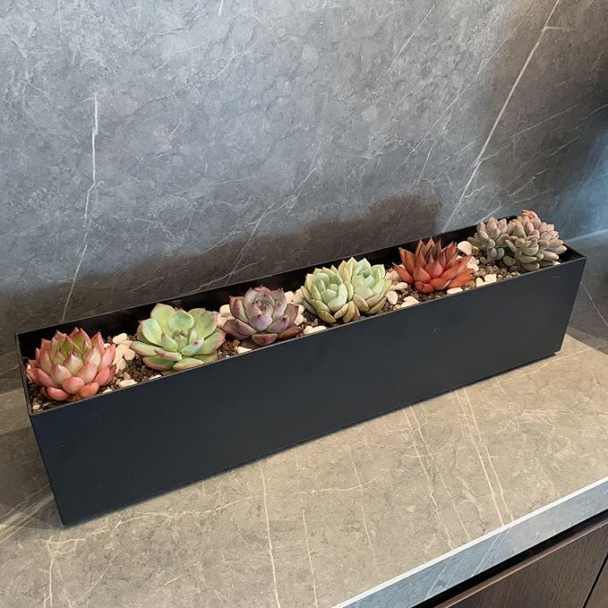 Modern Metal Steel Trough Planter - Rectangle Black Planters for Indoor - 16" Window Sill Planters - Table or Window Boxes Planter - Windowsill Herb(1pc Short Black)