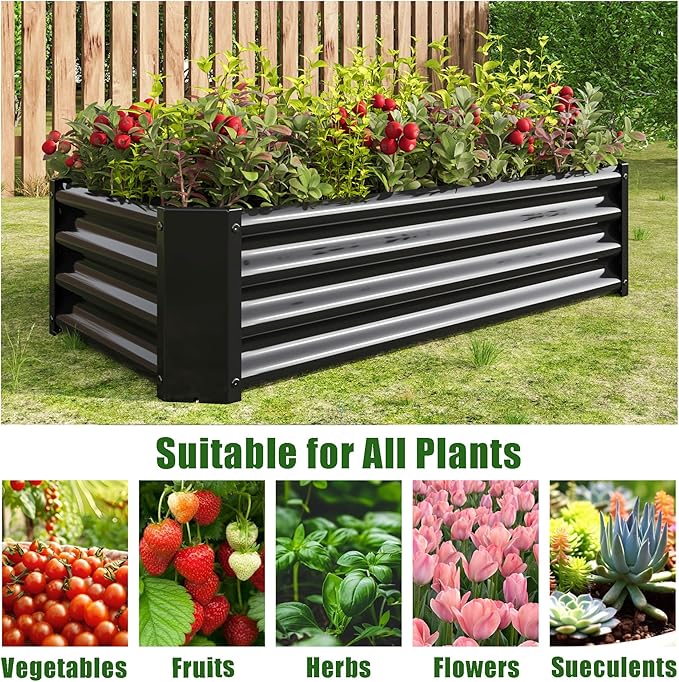 4x2x1ft Raised Garden Bed, Outdoor Galvanized Raised Garden Beds, Metal Raised Beds for Gardening Vegetables Fruits and Flowers, Easy Assembly, 52 Gallon Capacity - Black