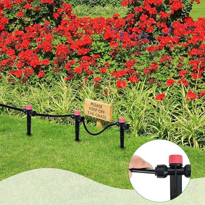 HOINCO 28 Pcs Drip Irrigation Emitters,Adjustable 8 Hole Water Flow Drip Irrigation Sprinklers,for 1/4 inch Irrigation Tubing,Garden Watering Drip Irrigation System Parts. (RED)