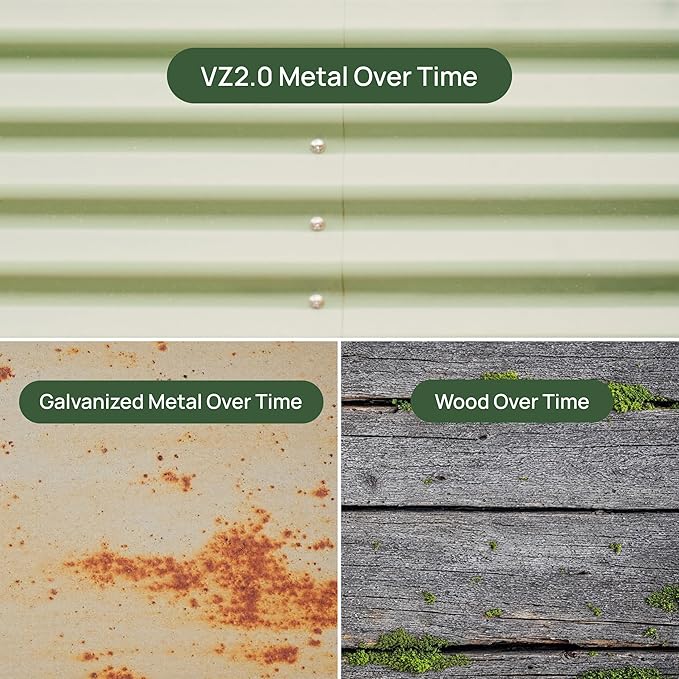 Vego garden 26" Extra Tall Raised Garden Bed Kits, 9 in 1 Modular Raised Planter Box for Vegetables Flowers Fruits Oval Metal Raised Garden Pearl White
