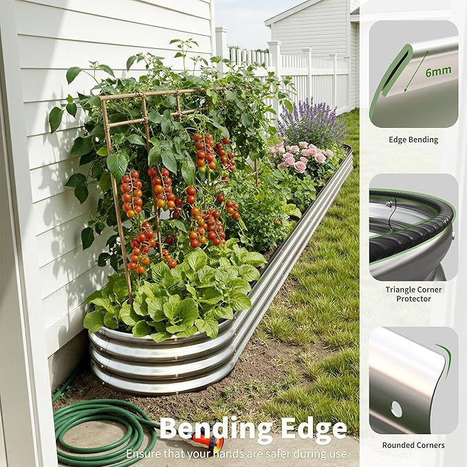 Galvanized Metal Raised Garden Bed Kit for Outdoor Planter Boxes with Easy Assembly,4x2x1ft-2PCS Oval Large Galvanized Gardening Raised Bed for Vegetables, Fruits, Flower (Silver, 12*2*1ft)