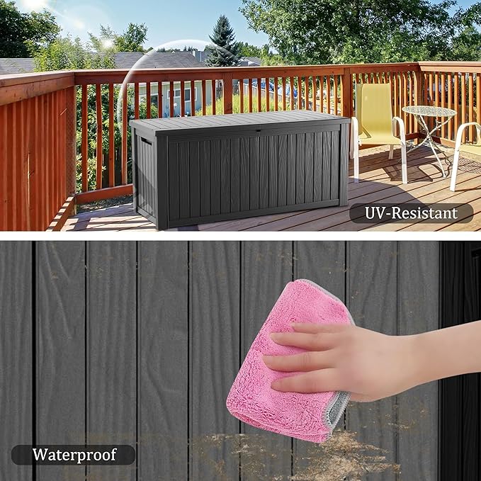 180GAL Deck Box-Black ，Patio Storage，Outdoor Chest，Large Waterproof，Cushion Furniture