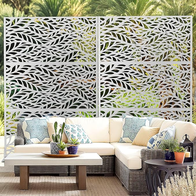 Outdoor Privacy Screen,72" H×47" W Metal Privacy Screen, Freestanding Privacy Fence Panels for Patio