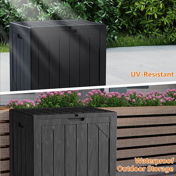 Yardgrace 31 Gallon Resin Deck Box Waterproof Outdoor Storage Box for Patio Furniture Pool Accessories Indoor Storage for Cushion Garden Tools, Black