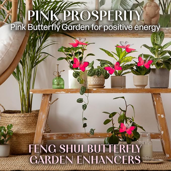 Handmade Glowing Pink Butterfly Garden Stakes - Set of 7 Premium 3D Hand-Painted Butterflies with Fluttering Spring Movement, Weatherproof Metal Rod, Outdoor Indoor Decor, Ideal Gift