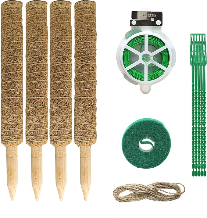 EcoNour 47.5" (4 Pack - 16") Stackable Moss Pole for Monstera Plant Support | Moss Sticks for Indoor Plants | Coir Totem Poles for Climbing Plants, Potted Plants, Creepers with Tie Accessories