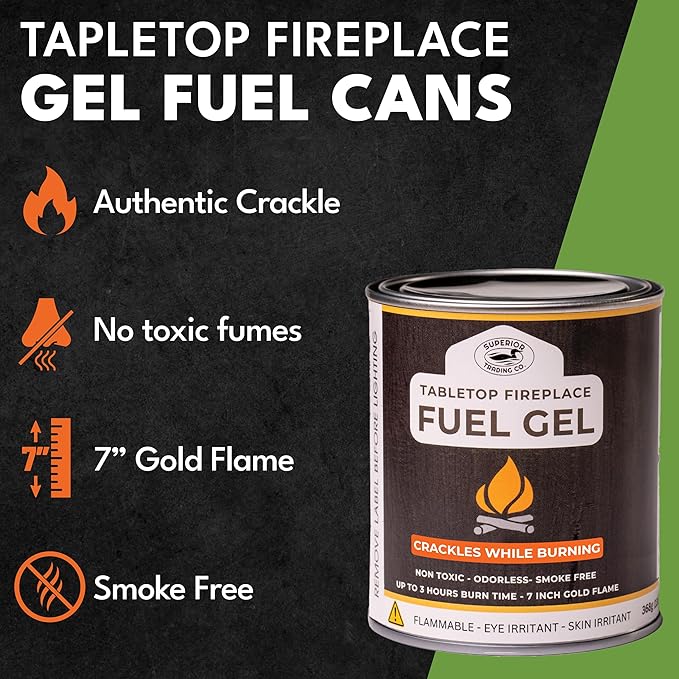 Superior Trading Co. Real Flame Gel Fuel Cans for Fireplace, Clean-Burning Ethanol Fuel Gel, Smoke-Free, 3-Hour Burn, Indoor Safe, 368g, 3 Pack