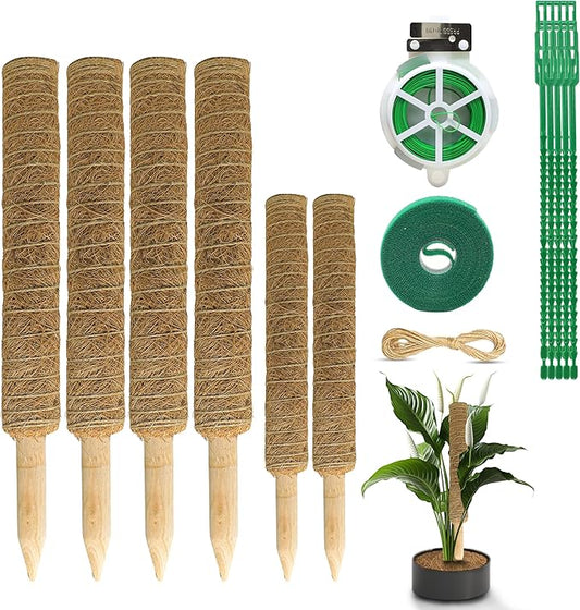 EcoNour 60.5" (4 Pcs - 16" & 2 Pcs - 12") Stackable Moss Pole for Monstera Plant Support | Moss Pole Sticks for Indoor Plants | Supports for Garden Climbing Plant Stakes, Creepers with Tie Accessory