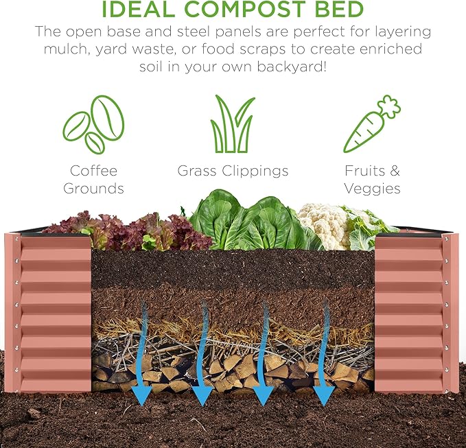 Best Choice Products 6x3x2ft Outdoor Metal Raised Garden Bed, Deep Root Box Planter for Vegetables, Flowers, Herbs, and Succulents w/ 269 Gallon Capacity - Terracotta