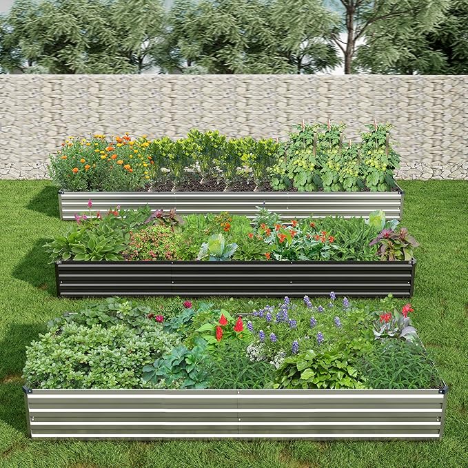 2PCS 8x4x1ft Galvanized Raised Garden Bed Kit,Metal Planter Box for Vegetables,Flowers,Herbs Durable Rust-Resistant Patio Gardening Beds,Black