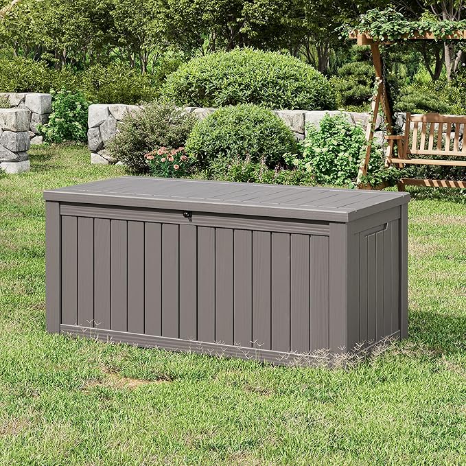 NBYSGO Outdoor Storage Box, Resin Deck Boxes Indoor and outdoor, Waterproof Storage Box Lockable Lid (Grey, 120 Gallon)
