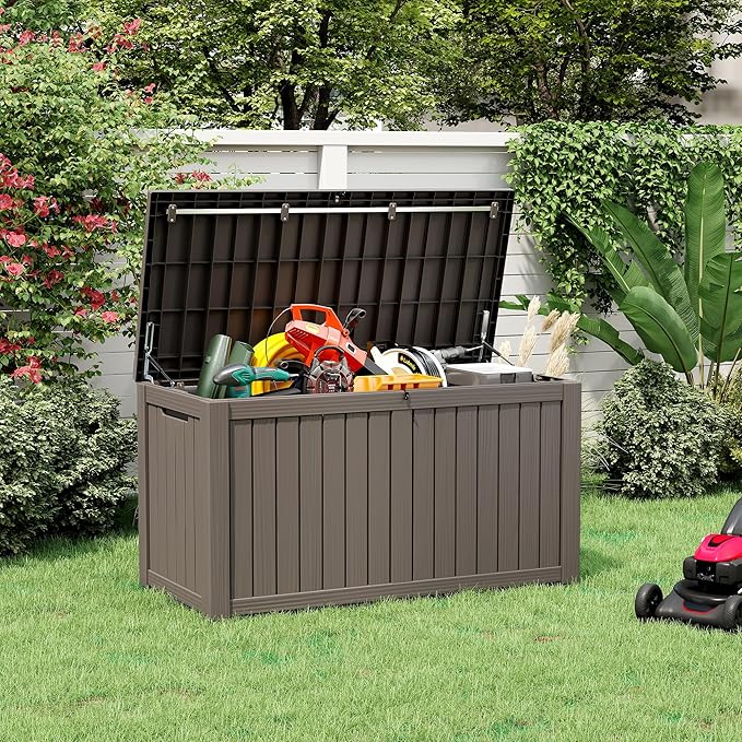 NBYSGO Outdoor Storage Box, Resin Deck Boxes Indoor and outdoor, Waterproof Storage Box Lockable Lid (Grey, 160 Gallon)
