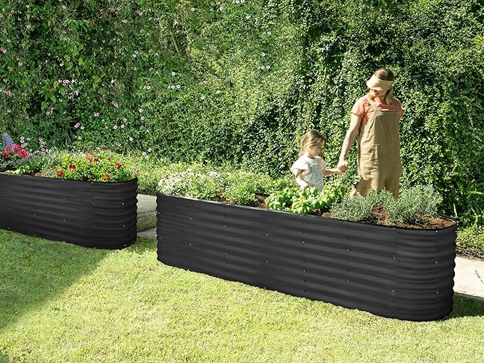Plant & Plot Galvanized Raised Garden Beds Outdoor // 8×2×2 ft Planter Raised Beds for Gardening, Vegetables, Flowers (Black) // Large Metal Garden Box // Patented Tool-Free Design