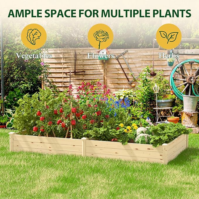 BlueWish Outdoor Wooden Garden Bed, Raised Garden Bed with Bottomless, Divisible Planter Boxes for Gardening, Vegetable, Flower, 95''L x 49''H x 11''W