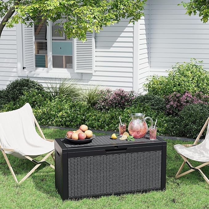 NBYSGO Outdoor Storage Box, Resin Deck Boxes Indoor and outdoor, Waterproof Storage Box Lockable Lid (Black, 60 Gallon)