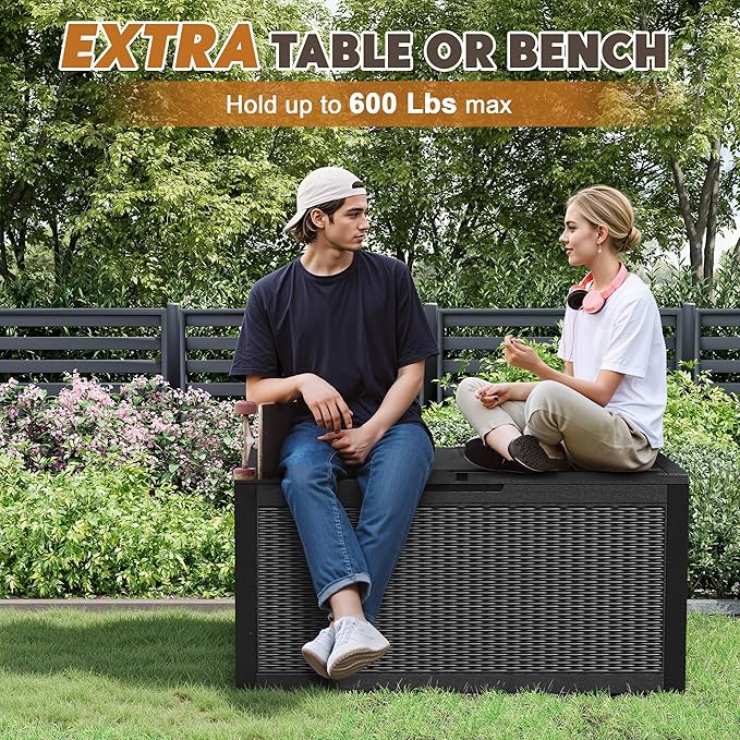 NBYSGO Outdoor Storage Box, Resin Deck Boxes Indoor and outdoor, Waterproof Storage Box Lockable Lid (Black, 110 Gallon)