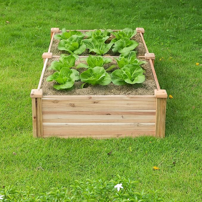 Durable Wooden Planter Box Outdoor – Natural Acacia Wood Raised Bed for Diverse Planting – Elevated Garden Box for Vegetables – Promotes Better Drainage – Sturdy Garden Bed (47x25x10 IN)