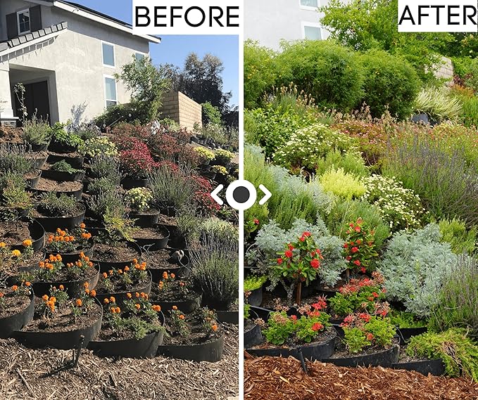 Dirt Locker Erosion Control Hillside Planters, 10-Pack-Black—DIY-Raised Garden Bed Terracing Kit for Steep Slopes, 25°-35°-Geogrid Water Retention Planting Stabilizer-Retaining Wall Compatible