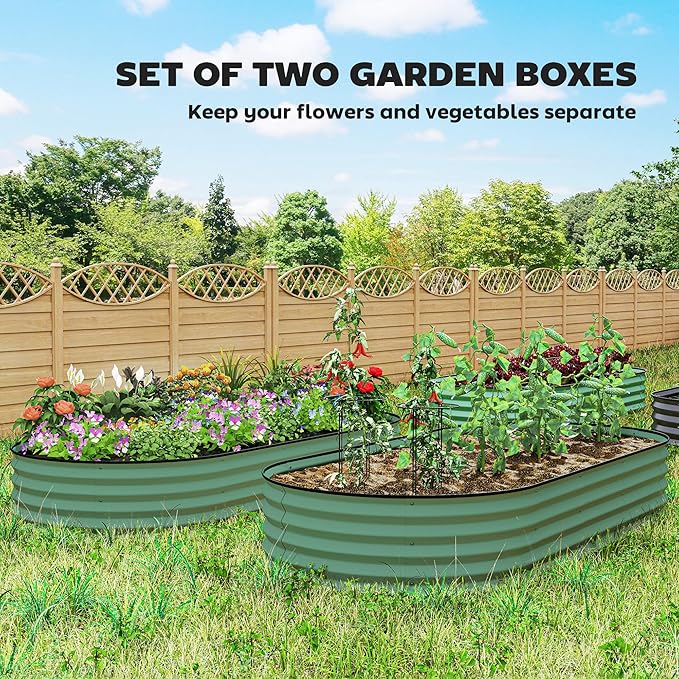 Outsunny 2PCS Galvanized Raised Garden Bed, 7' x 3' x 1' Raised Beds for Gardening with Plant Support Stakes, Rubber Strap Edging and Gloves, Metal Planter Box for Vegetables, Flowers, Green