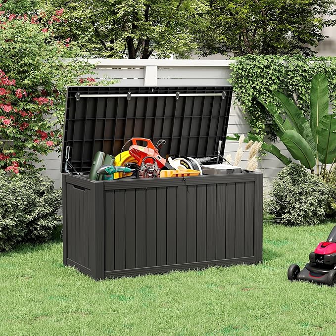 NBYSGO Outdoor Storage Box, Resin Deck Boxes Indoor and outdoor, Waterproof Storage Box Lockable Lid (Black, 160 Gallon)
