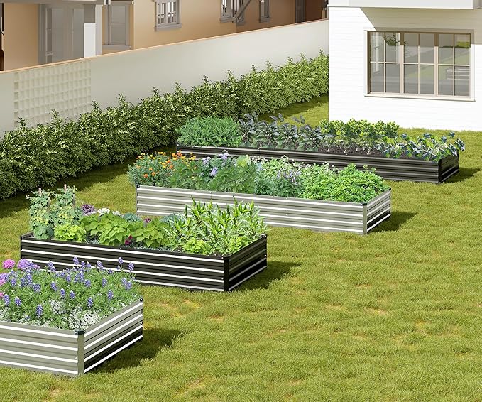 2PCS 9x3x1ft Galvanized Metal Raised Garden Bed Kit,Outdoor Planter Box Vegetables,Flowers,Herbs Durable Rust-Resistant Patio Gardening Beds,Silver