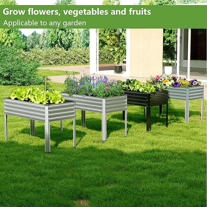 2PCS 48×24×30in Galvanized Raised Garden Bed,Metal Elevated Planter Box with Legs for Patio,Balcony,Backyard,300lb Capacity,Black