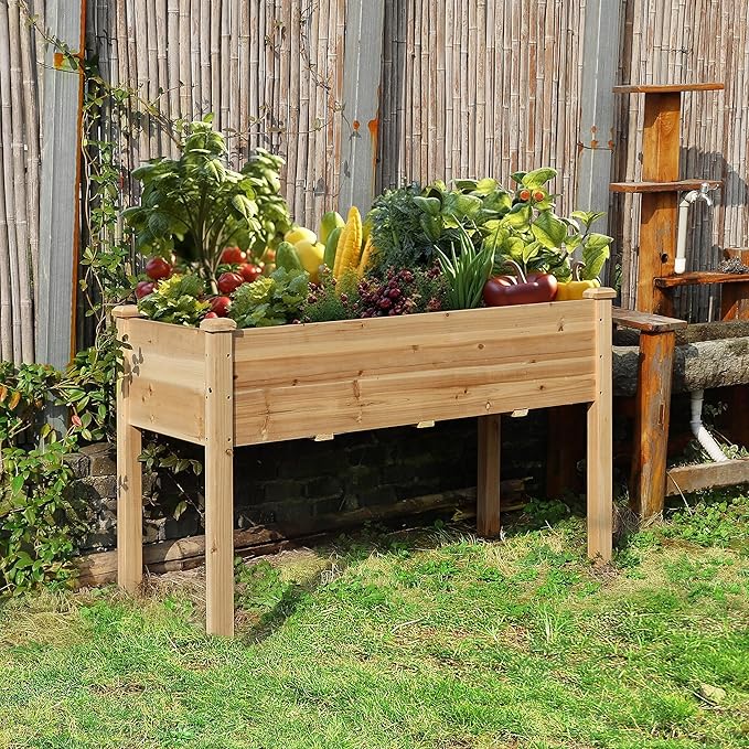 MUPATER 4x2FT Raised Garden Bed, Elevated Planter Box with Drainage Holes, Raised Garden Beds Outdoor with Legs for Herbs and Vegetables, Outdoor and Indoor, Natural Wood