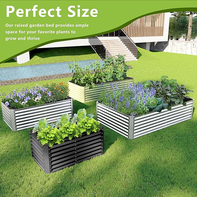 8x2x2FT Galvanized Raised Garden Bed Kit,Vegetable Boxes-Rectangle Metal Flower Box,Large Planter Raised Beds Outdoor Garden for Planting,Fruit,Herb-Grey
