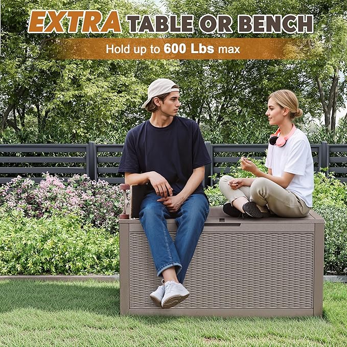 NBYSGO Outdoor Storage Box, Resin Deck Boxes Indoor and outdoor, Waterproof Storage Box Lockable Lid (Grey, 101 Gallon)